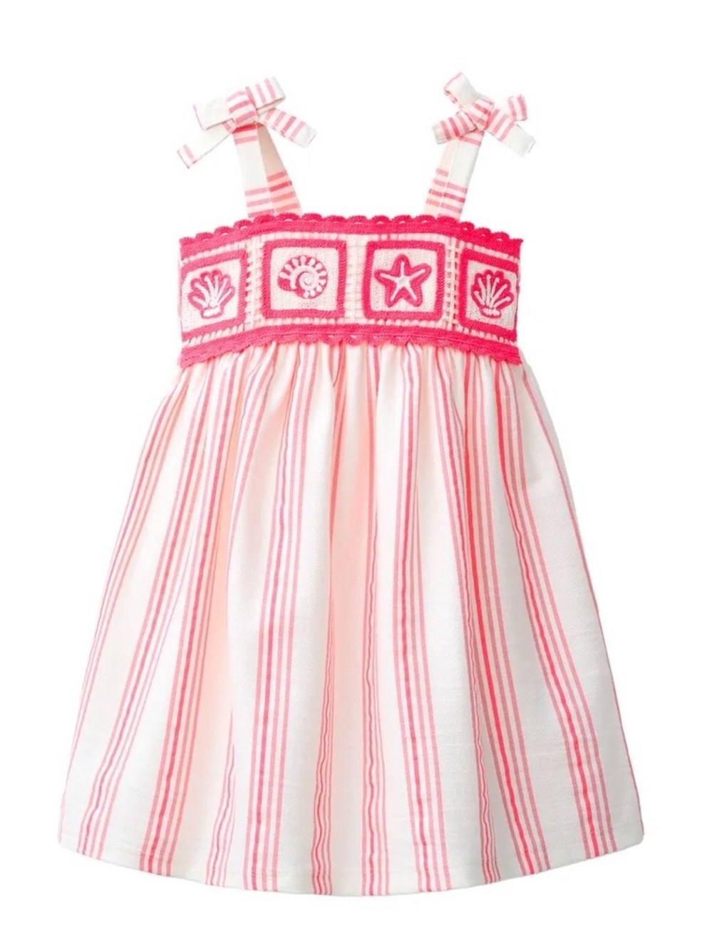 NWT Zara Pink Striped Seashell Crochet Bow Dress